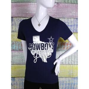 Cowboys Her Style blue graphic Texas V neck tee